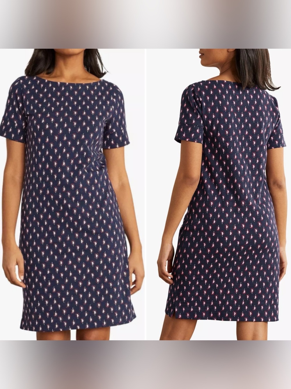 Boden Navy T-Shirt Dress 100% Cotton Comfortable Casual Knee Length Size 8